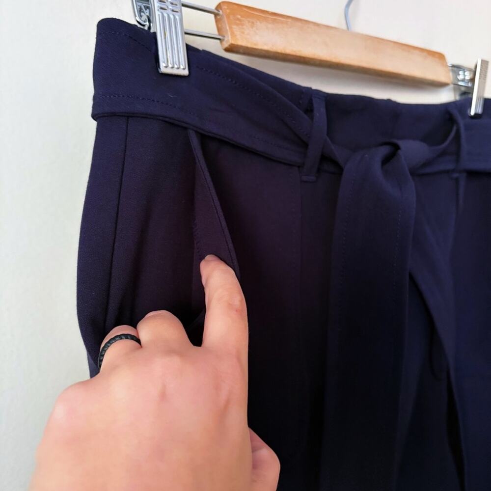 LOFT | Belted Tie Waist Pocket Shift Skirt A-line Navy Blue 6P Petite NWT - Picture 3 of 7
